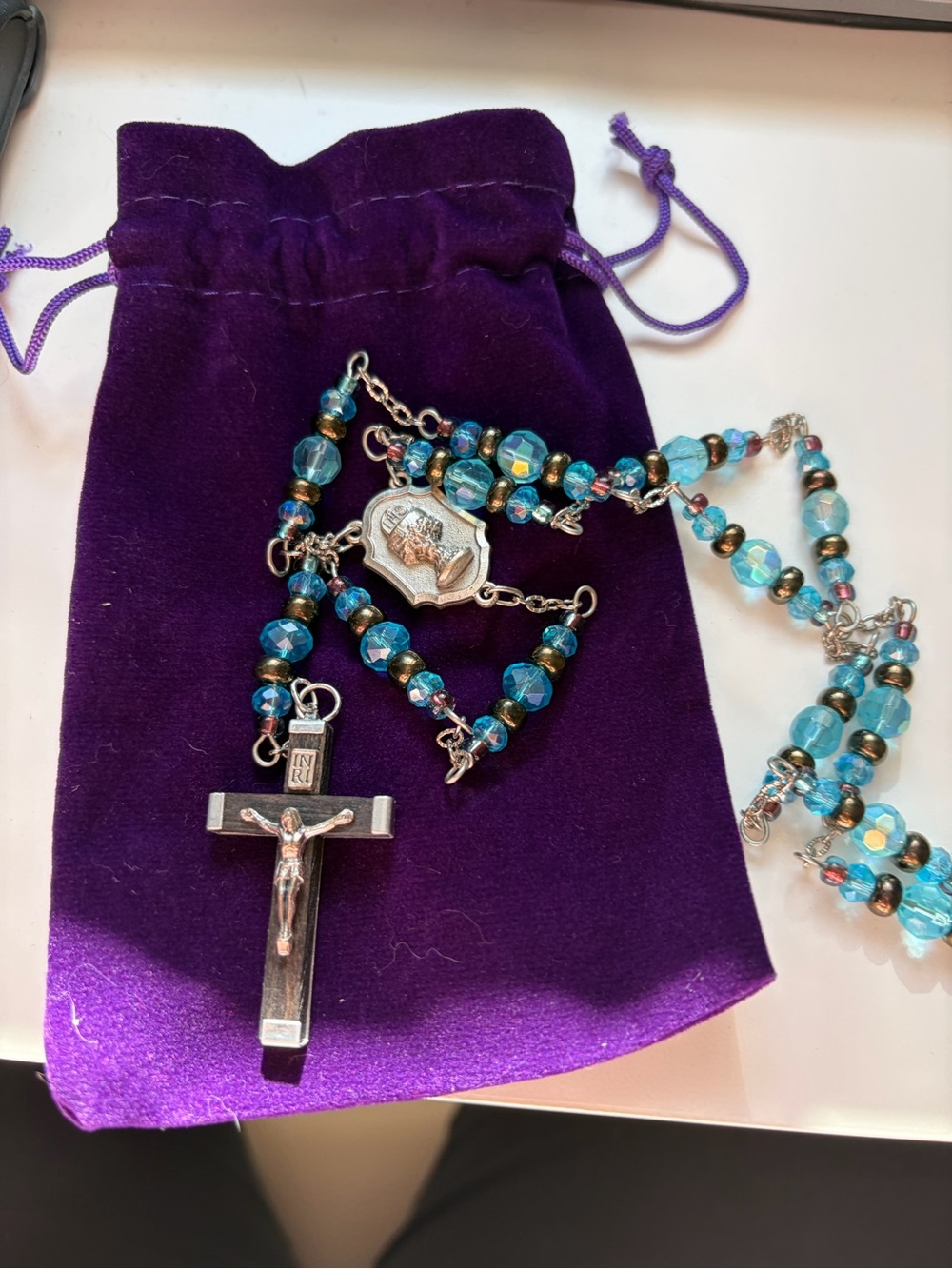 4/$100 Blue Beaded Kids Rosary Necklace with Crucifix